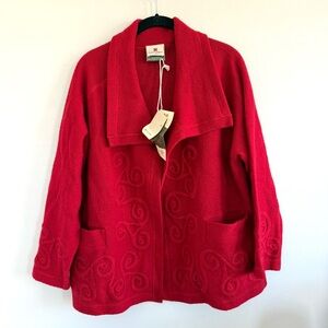 Carraig Donn Ireland 100% Wool Red Women's Cardigan Sweater Jacket Sz Small NWT